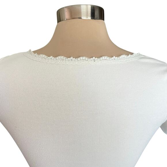 Y2K Babydoll Rib Knit Tee Lace Trim SMALL Bella Coquette Milk Maid Casual Summer - Picture 4 of 6